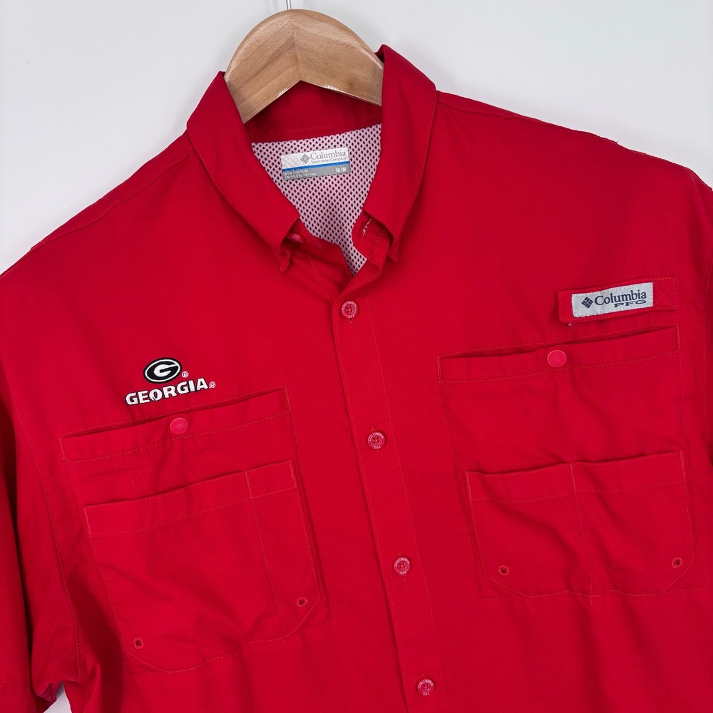 Georgia Bulldogs Columbia PFG Tamiami Shirt Mens M Red Fishing Gameday Preppy